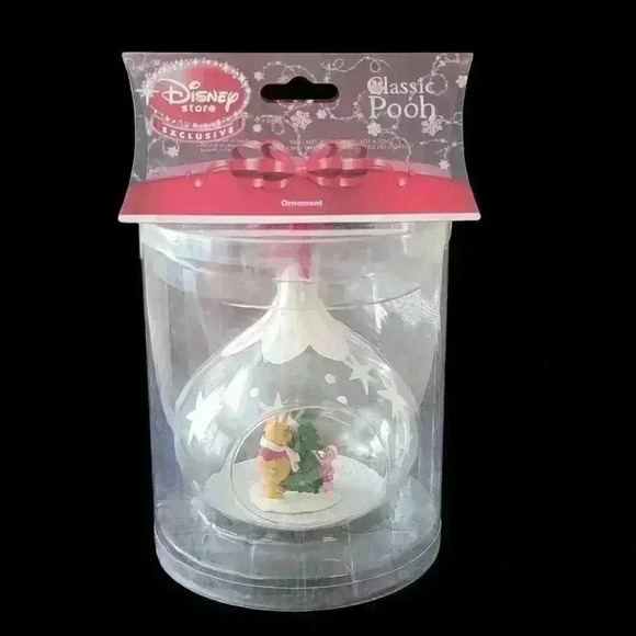 Winnie the Pooh & Piglet Glass Christmas Ornament Disney Store 2008 Tree Rare - Picture 1 of 9